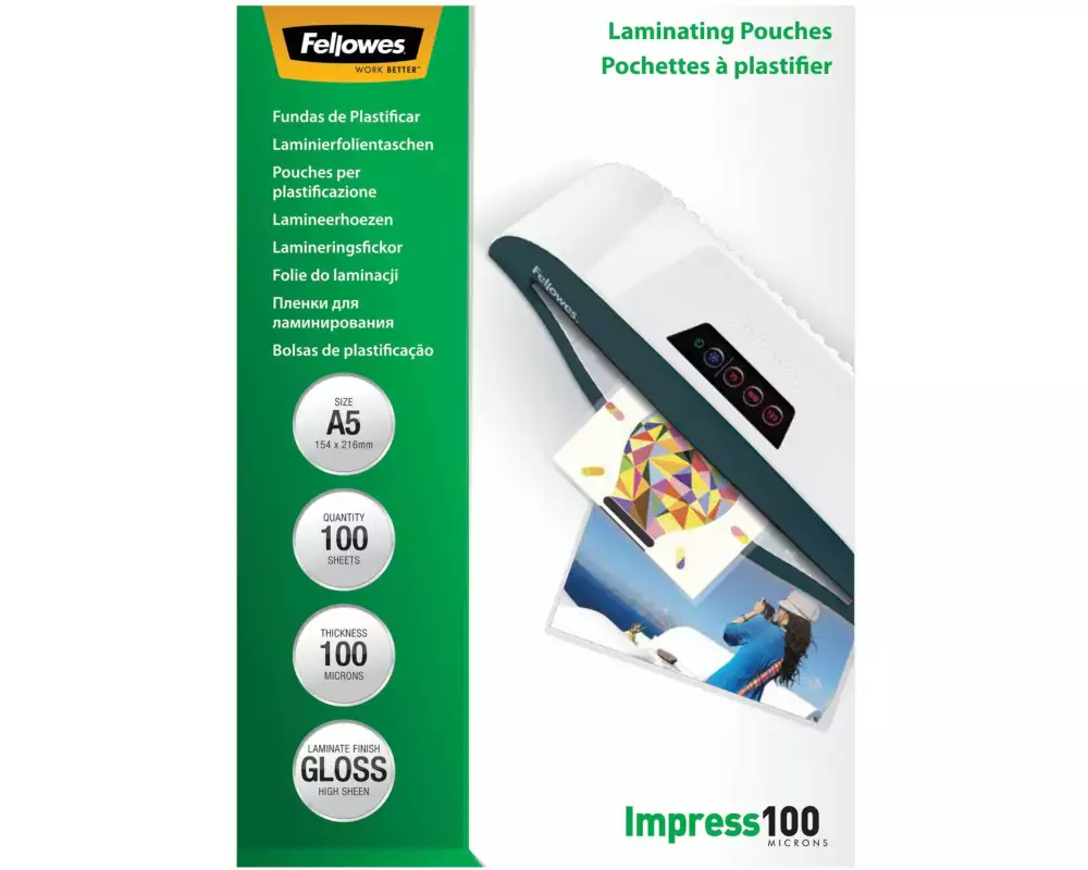 Fellowes Laminierfolie A5, 100 µm, 100 Stück, Glänzend