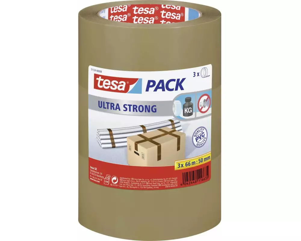 tesa Klebeband tesapack Ultra Strong 3er Pack 50 mm x 66 m, Braun