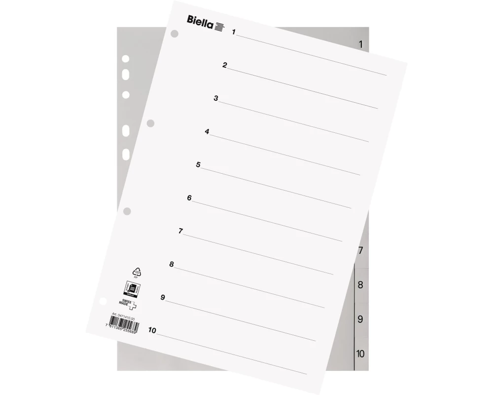 Biella Register A4 1-10 Grau mit Indexblatt