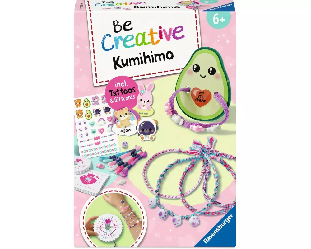 Ravensburger Kumihimo Bastelset Kawaii Freundschaftsbändchen und Tattoos