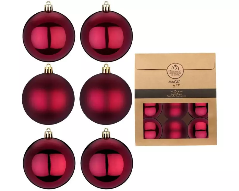 INGES CHRISTMAS DECOR Weihnachtskugel 8 cm Bordeaux, 6 Stück