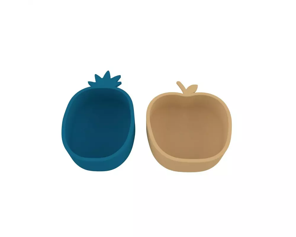 OYOY Kinderschüssel Ananas & Apfel 2 Stück, Blau/Braun