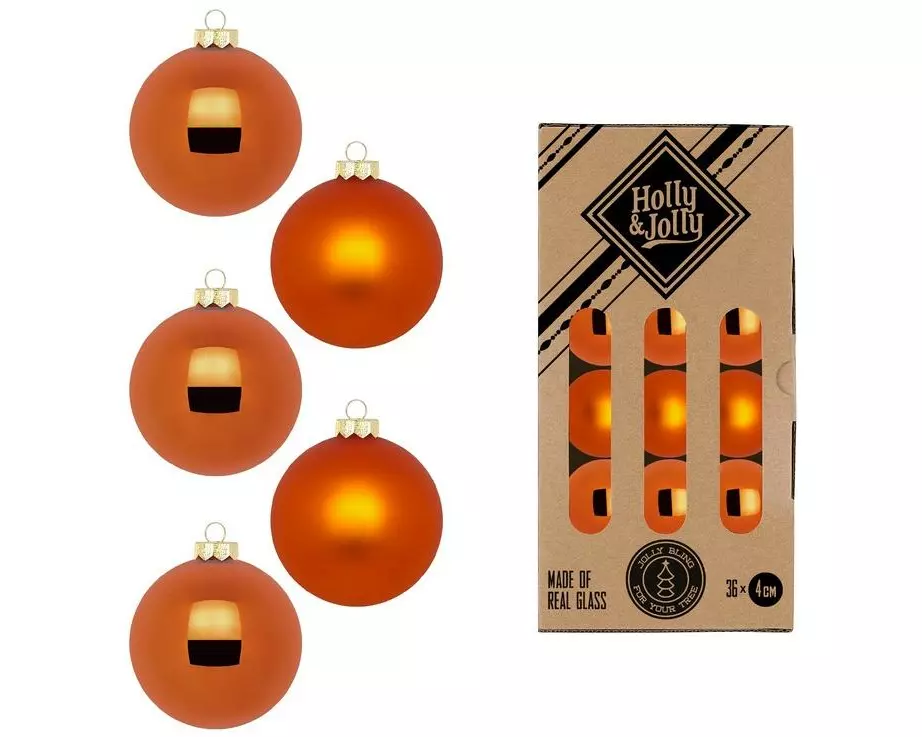 Holly & Jolly Weihnachtskugel Amber Orange Ø 4 cm, 36 Stück