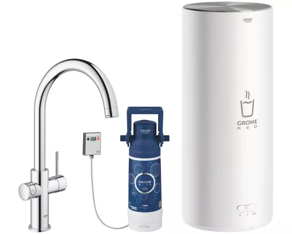 GROHE Küchenarmatur Red Duo C-Auslauf, Starter Kit, Chrom