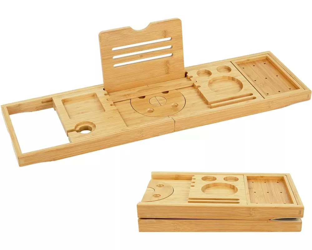 relaxdays Badewannenablage Hellbraun, Holz