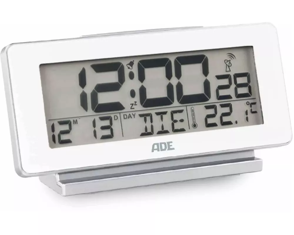 ADE Funkwecker mit Temperatur und Datumsanzeige, Weiss