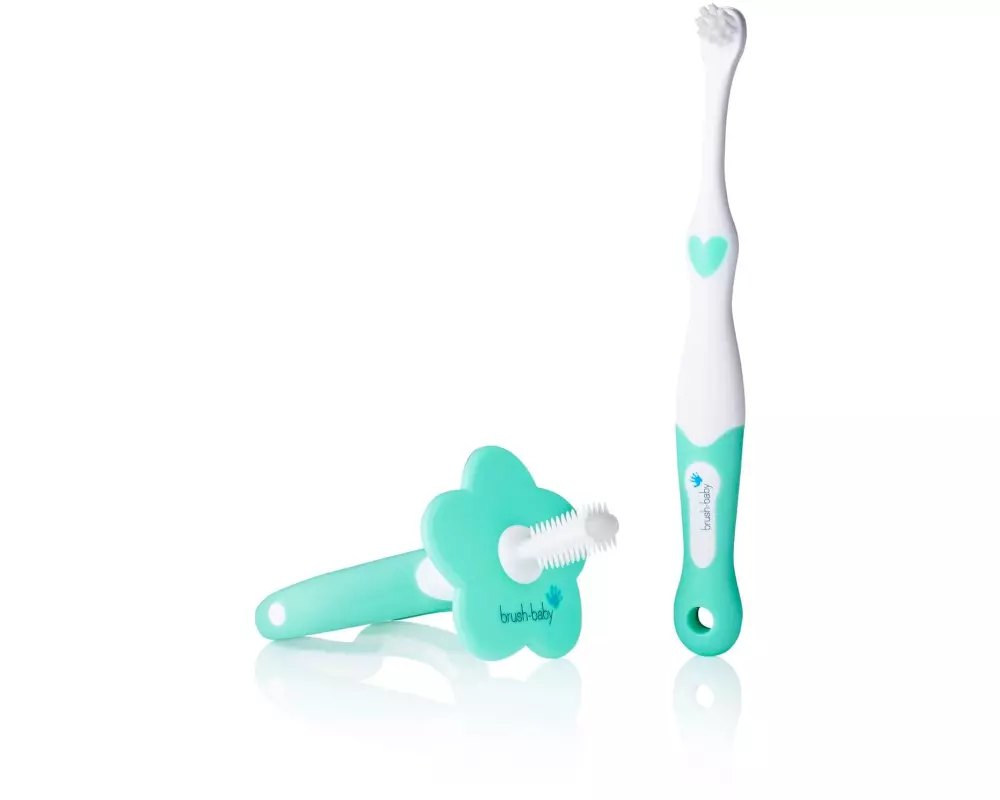 brush-baby Zahnbürste und Zahnungshilfe Türkis/Weiss