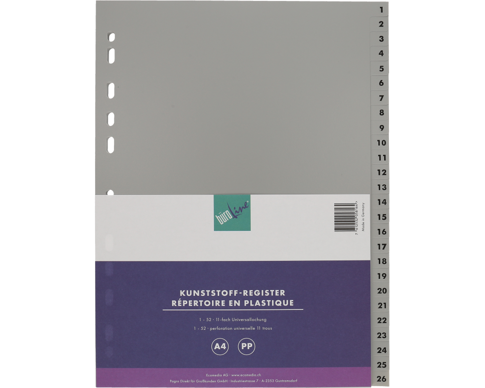 BÜROLINE Register PP A4 40947 grau 1-52