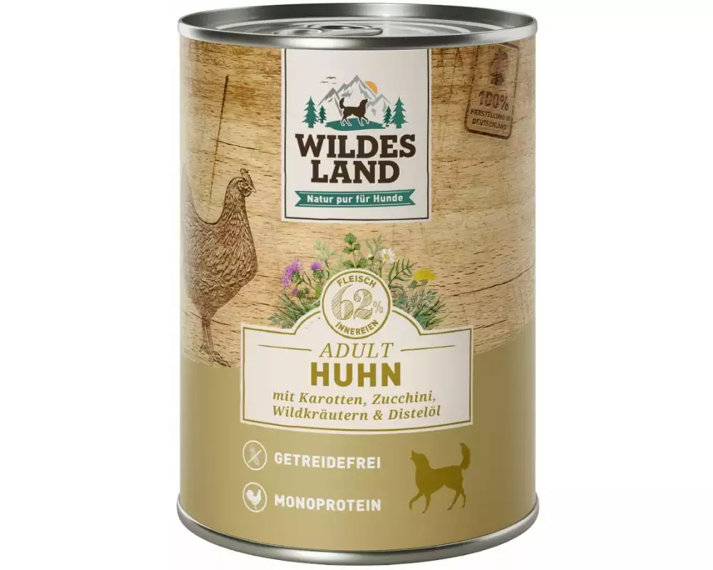Wildes Land Nassfutter Huhn mit Karotten, Zucchini und Wildkräutern 400g
