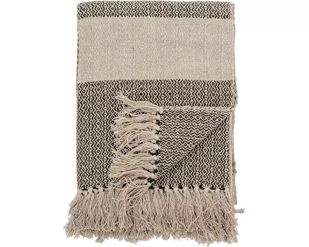 Bloomingville Decke Fidan 130 x 160 cm, Crème/Grün