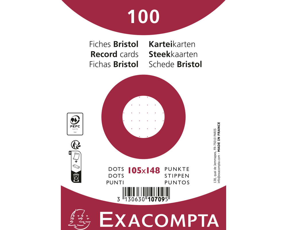 EXACOMPTA Karteikarten punkt. A6 10709E weiss 100 Stück