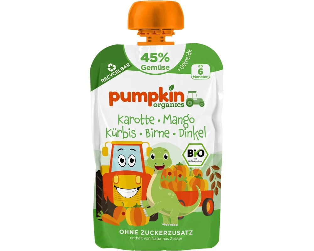 pumpkin organics Quetschbeutel Karotte, Mango, Kürbis, Birne, Dinkel 100 g