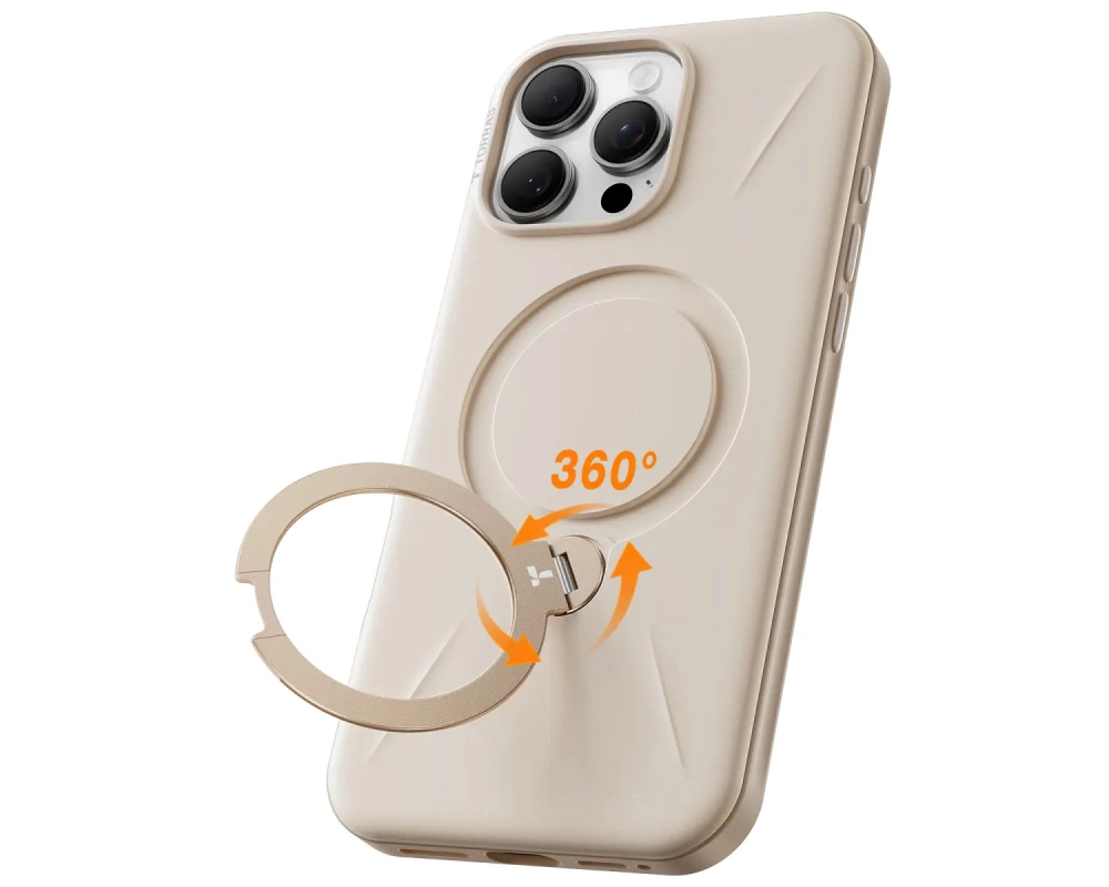 Torras Ostand 360° Spin Fusion Hülle, iPhone 16 Pro Max, MagSafe, beige