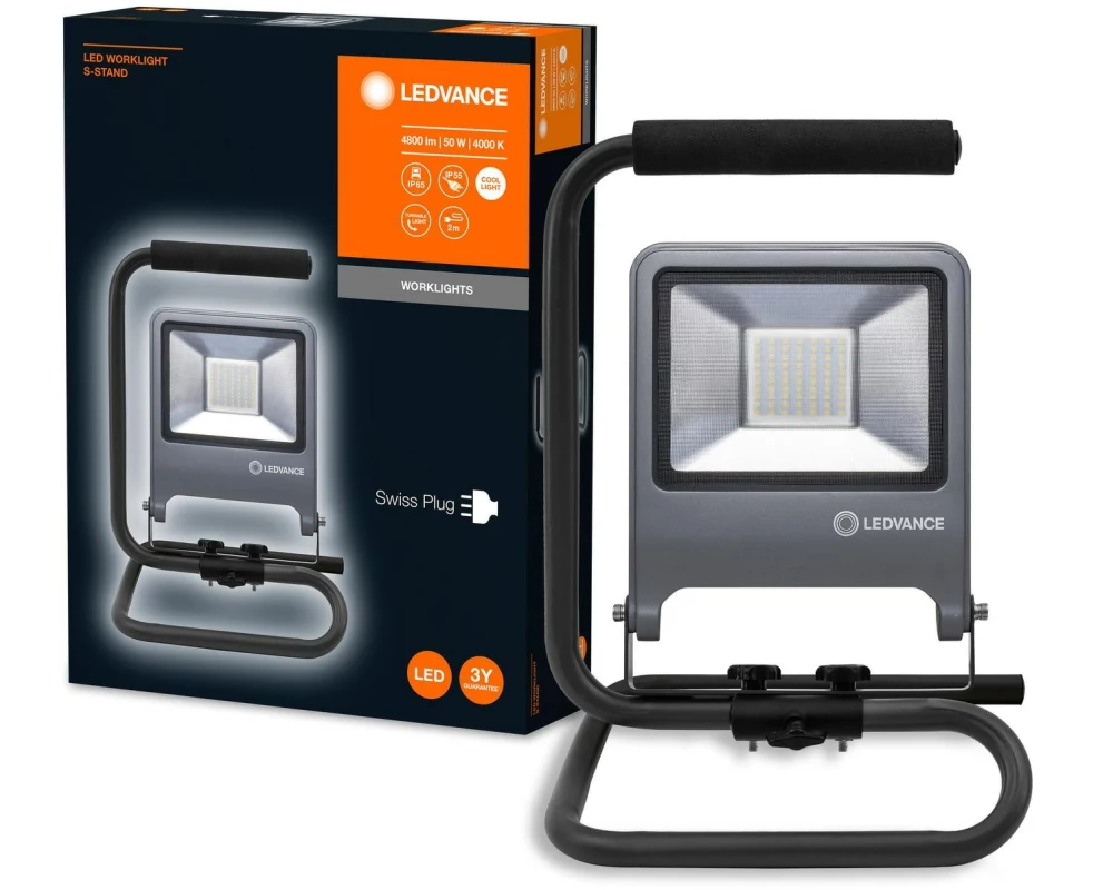 Ledvance Scheinwerfer Worklight S-Stand CH Plug, 50 W, 4000K, 4500lm