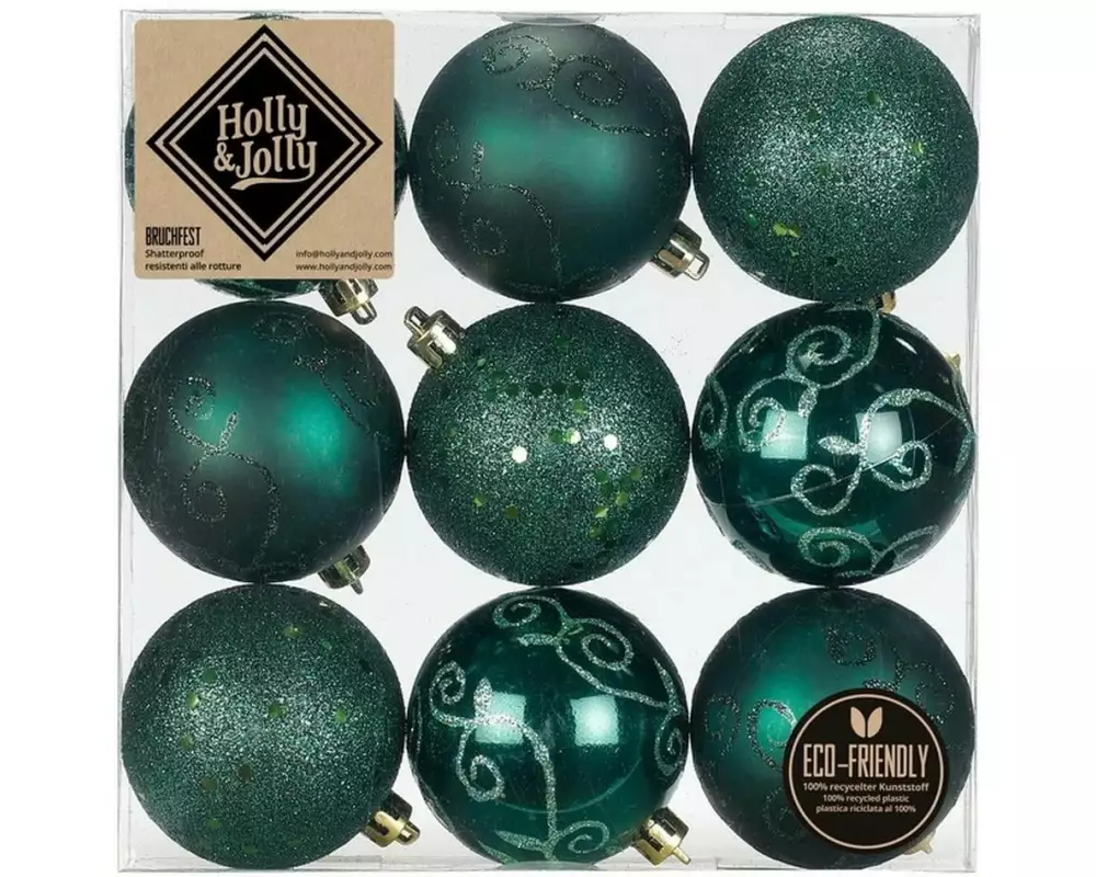 Holly & Jolly Weihnachtskugel Green Noble 6 cm, 9 Stück