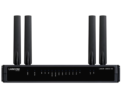 LANCOM 1803VA-5G (EU), Black, 1 fan(s), External, SMA, 2 dBi, SNMPv1,v2c,v3