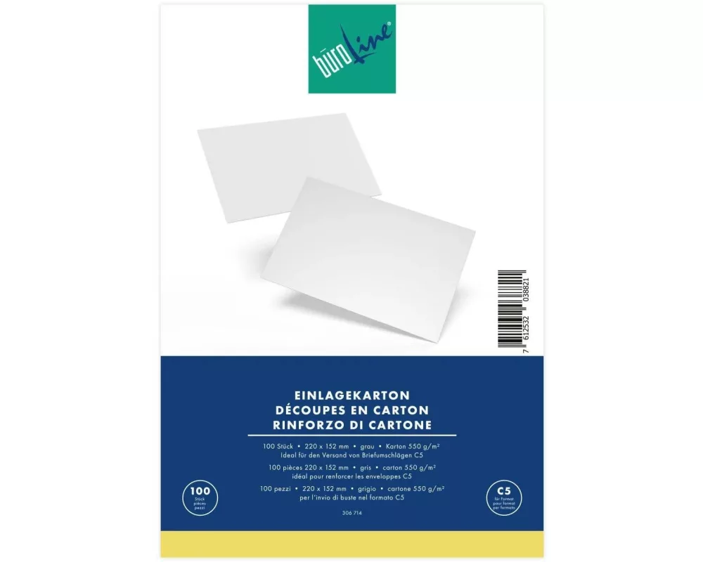 Büroline Einlagekarton C5 550g, 100 Stück, Grau