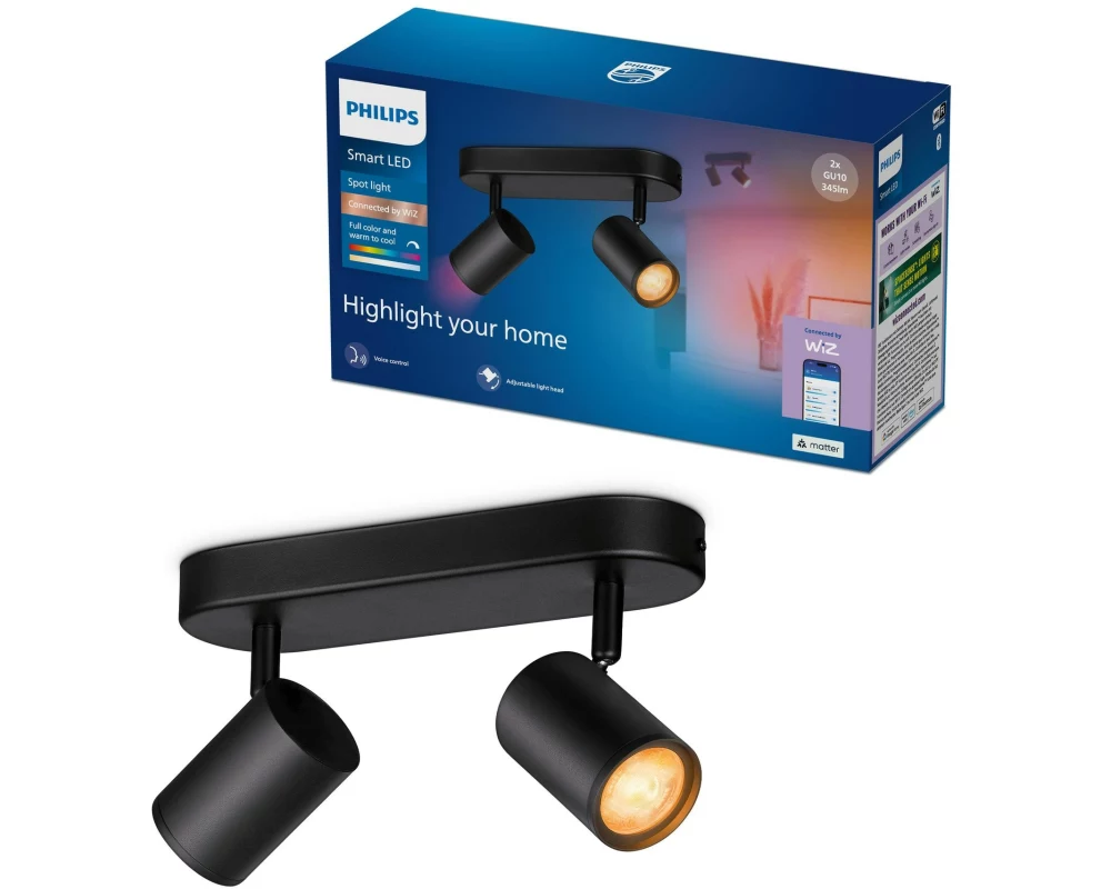 Philips Smart Lighting Smarter 2-flammiger Spot Schwarz, GU10, 16 Mio. Farben