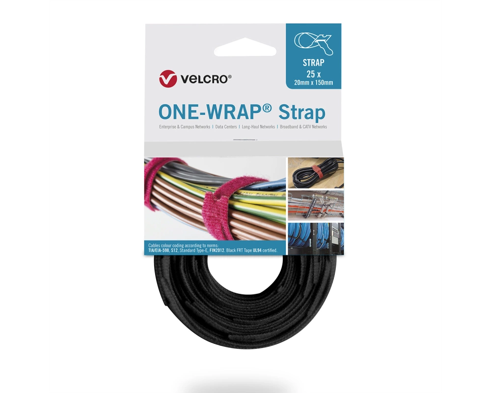 VELCRO One Wrap Strap 13mm x 200mm, 25 Stück, flammhemmend, schwarz