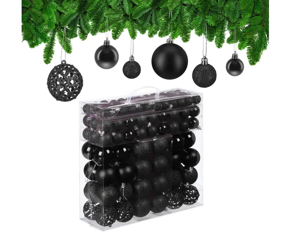 relaxdays Weihnachtskugeln im 150er-Set Schwarz-Silber Schwarz/Silber