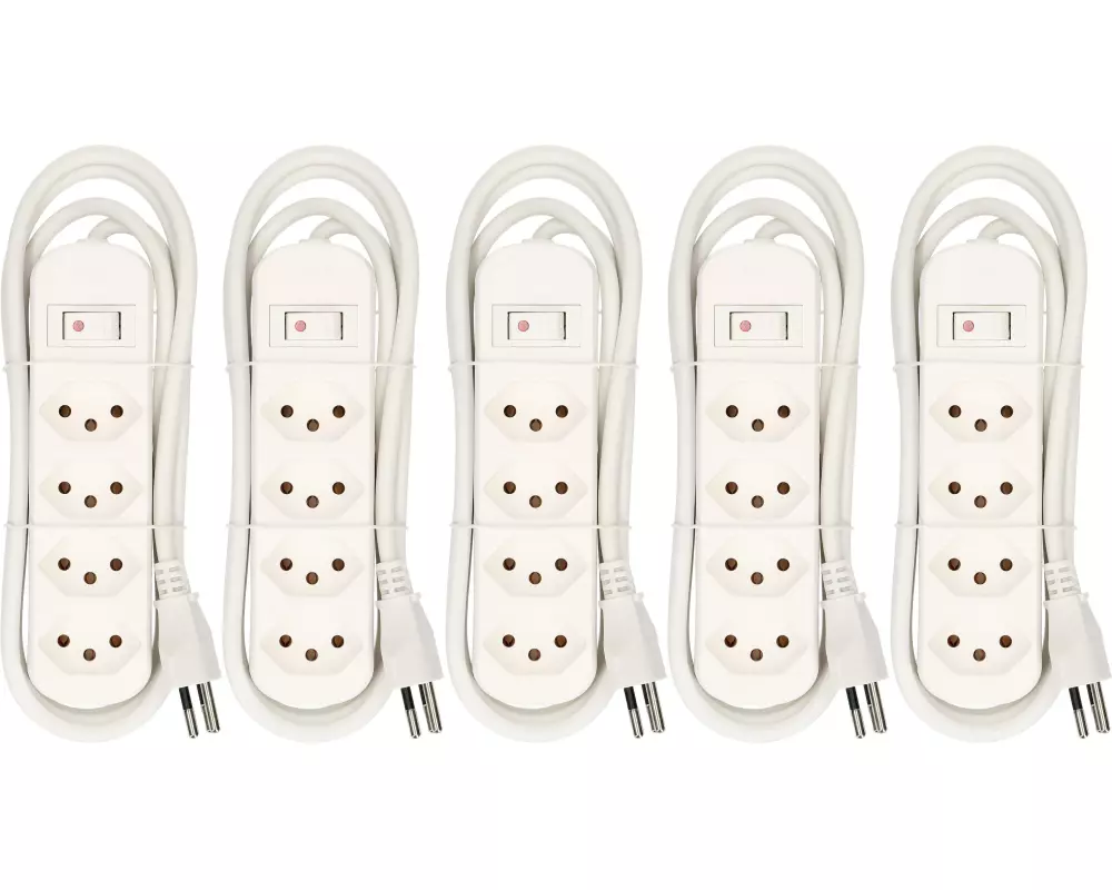Max Hauri Steckdosenleiste Basic-Line 4x T13 Schalter Weiss 5er Pack