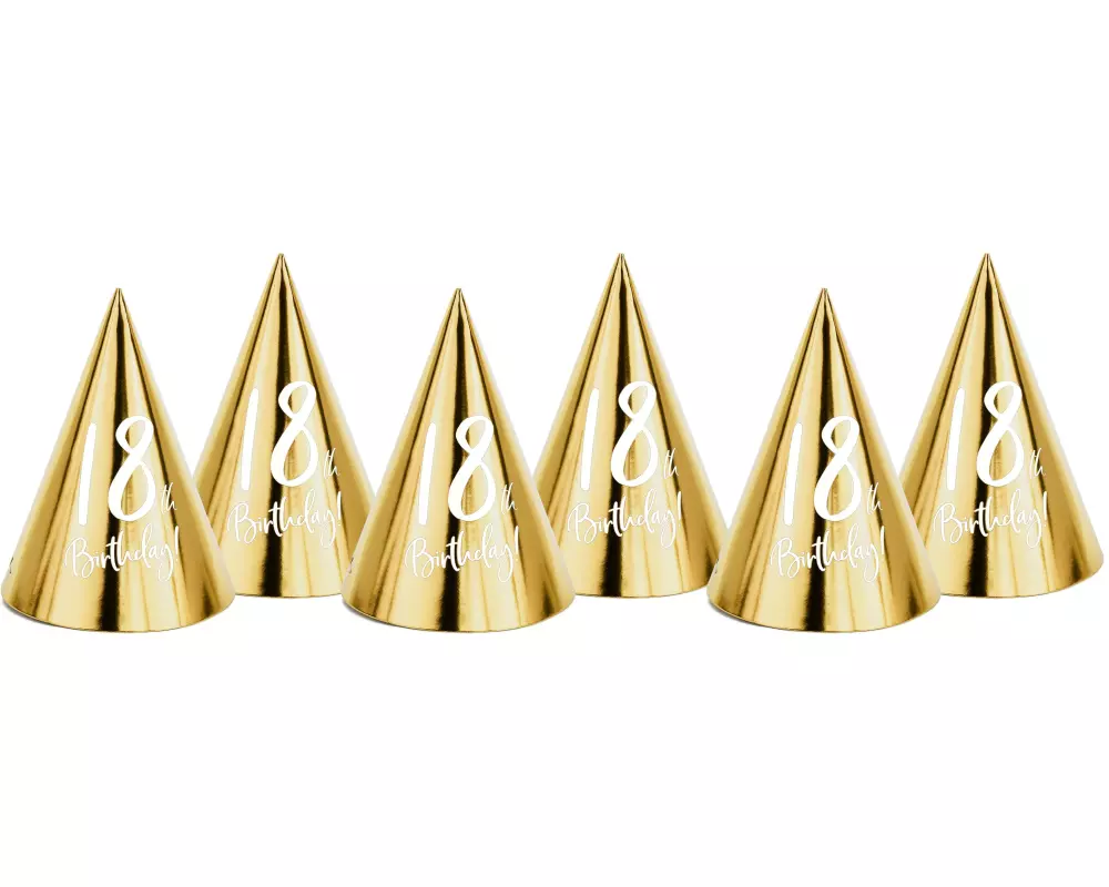 Partydeco Partyhüte 18 th Birthday Gold, 16 x 11 cm, 6 Stück