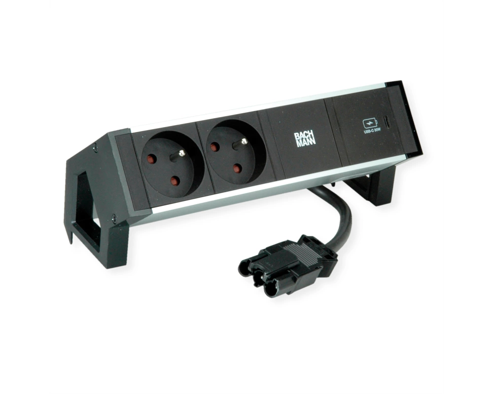 BACHMANN DESK2 ALU BLACK 2xUTE 1xUSBC 30W 0,2m GST18