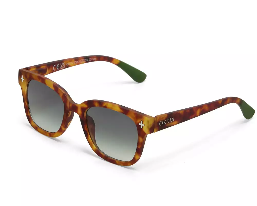 OKKIA Sonnenbrille Giovanni Sahara Havana, Green Lens
