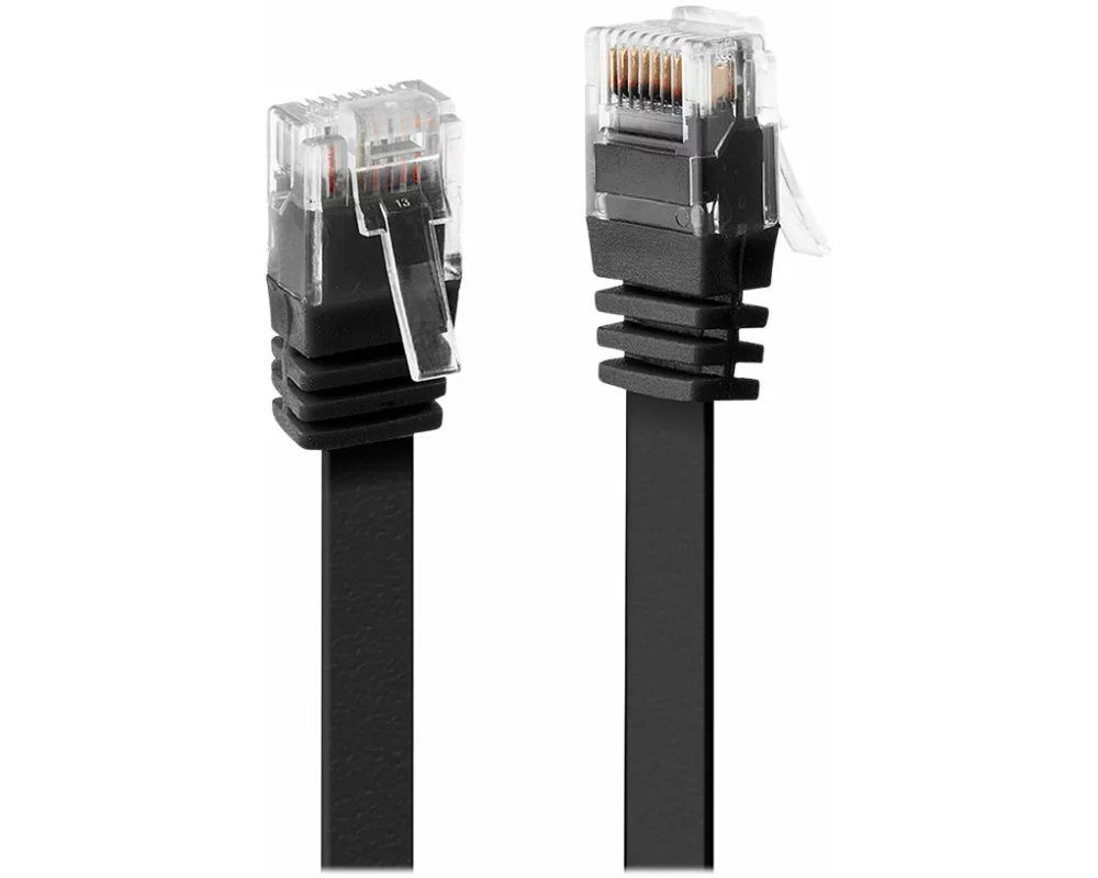 LINDY Patch Cable, Cat6, UTP, RJ45-RJ45, 2m, black, flat ribbon