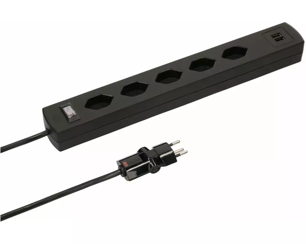 Max Hauri Steckdosenleiste SafetyLine 5x T13 mit USB A, Schwarz
