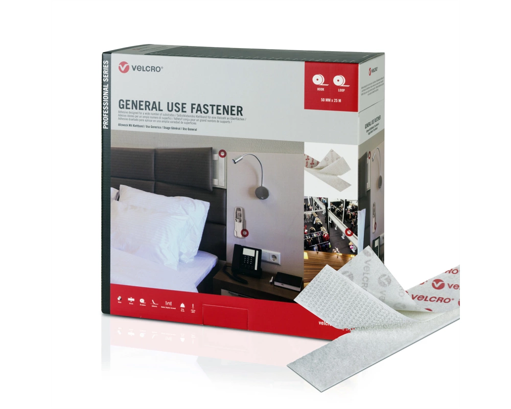 VELCRO General Use Fastener 25m Hakenband 25m Flauschband, Haken & Flausch 50mm weiß