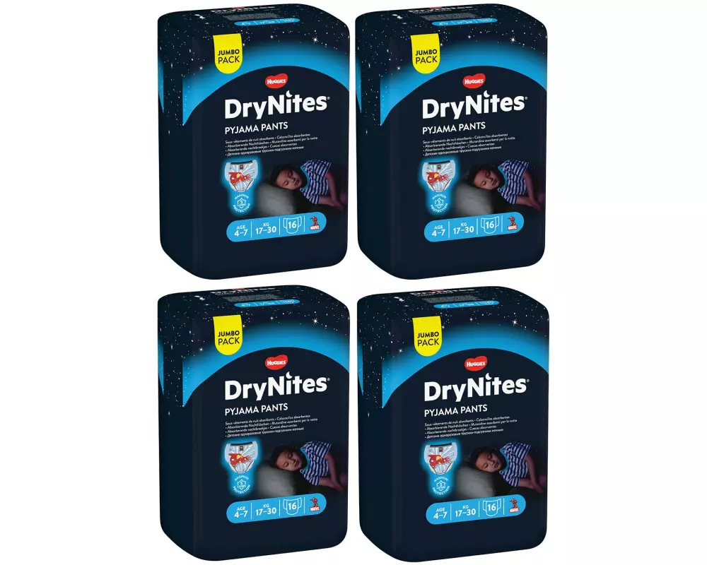 Huggies Nachtwindeln DryNites Boy 4-7 Jahre Grösse M, 4x 16 Stk.