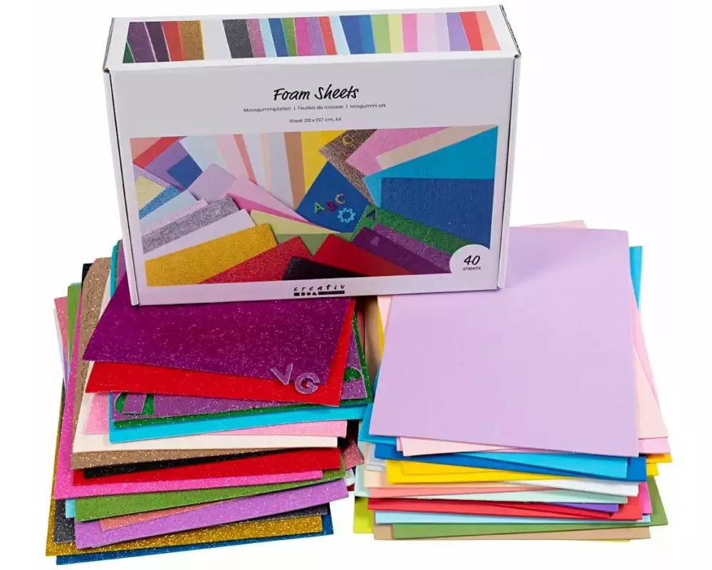 Creativ Company Moosgummi Platten A4, Mehrfarbig, 40 Blatt