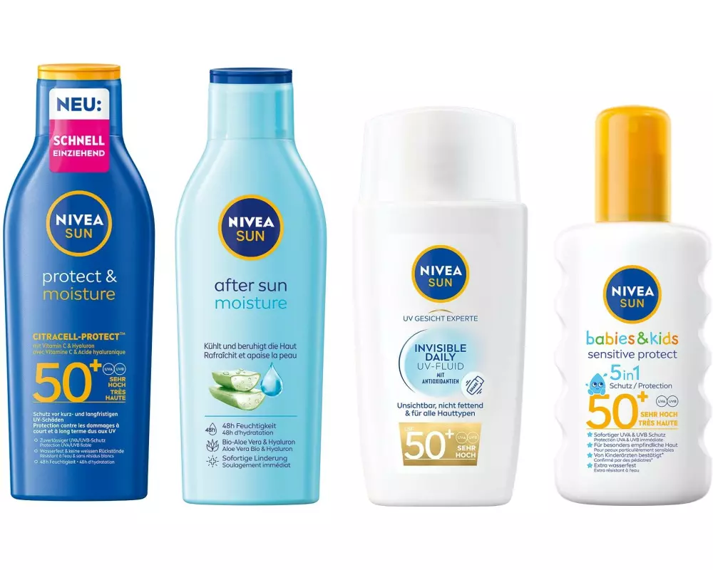 NIVEA SUN Gesicht, Körper, Kids & After Sun Routine 4 Stück