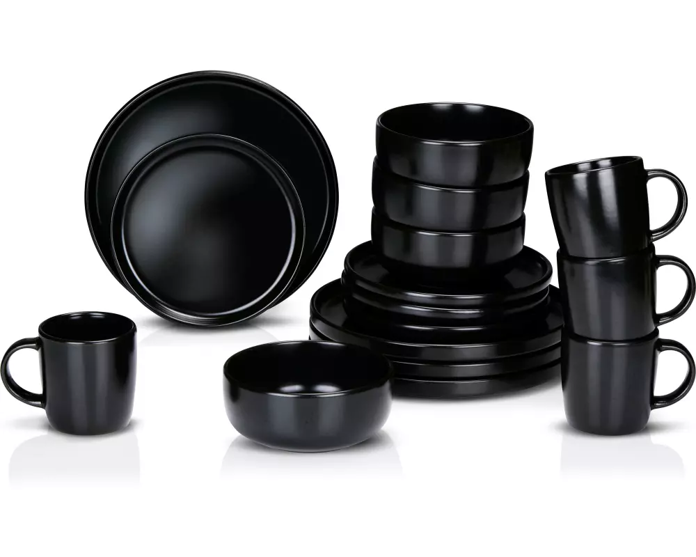 alpina Geschirrset Schwarz, 16-teilig