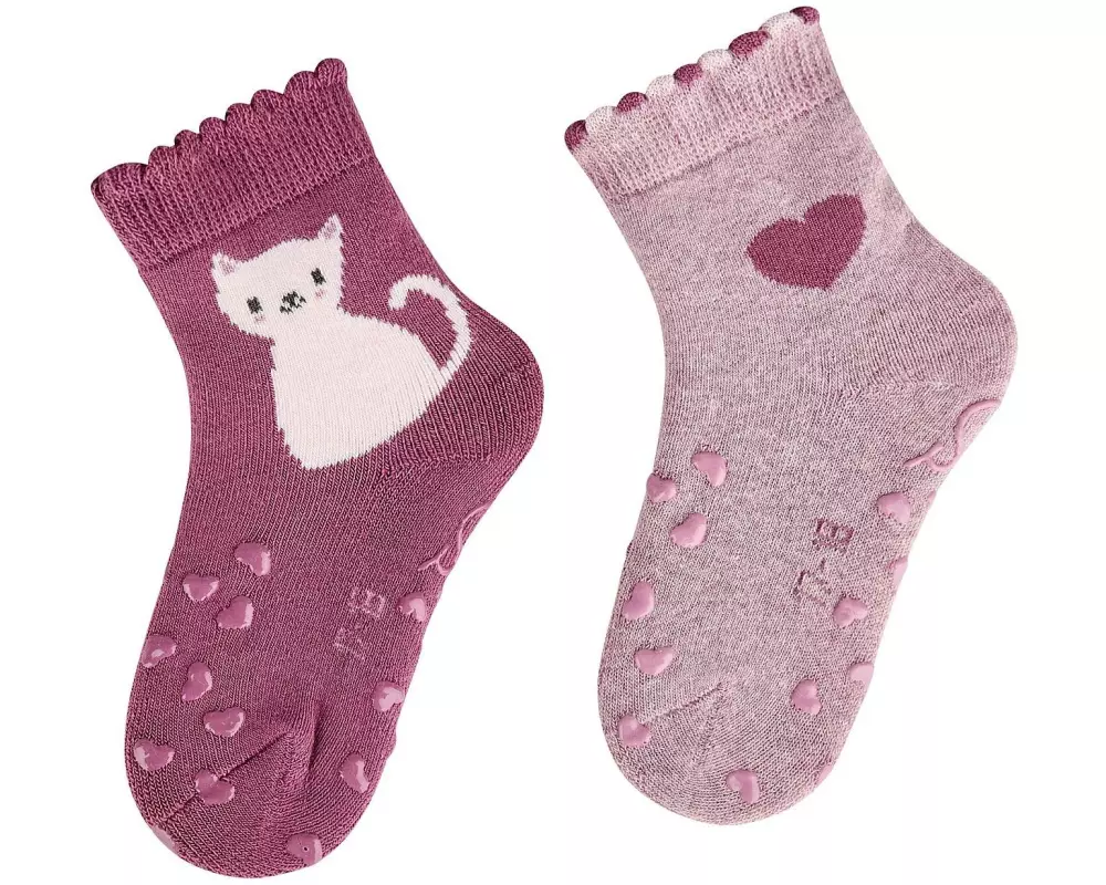 Sterntaler Antirutsch-Socken 2er Set Katze Beerenrosa Gr. 17/18