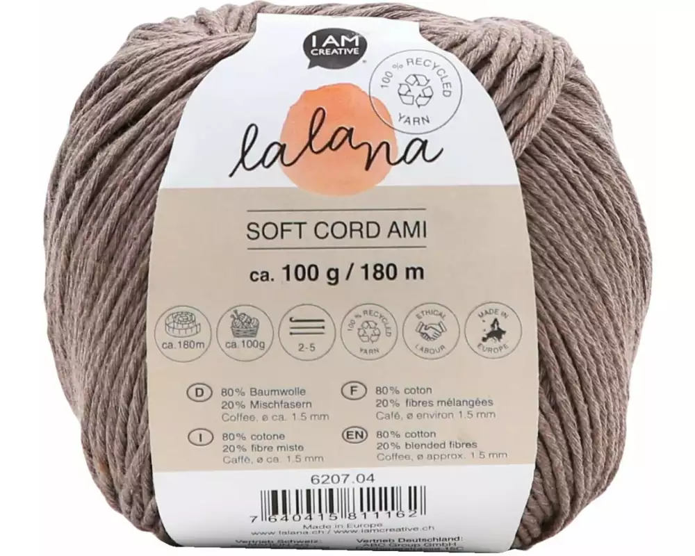 lalana Wolle Soft Cord Ami 100 g, Braun