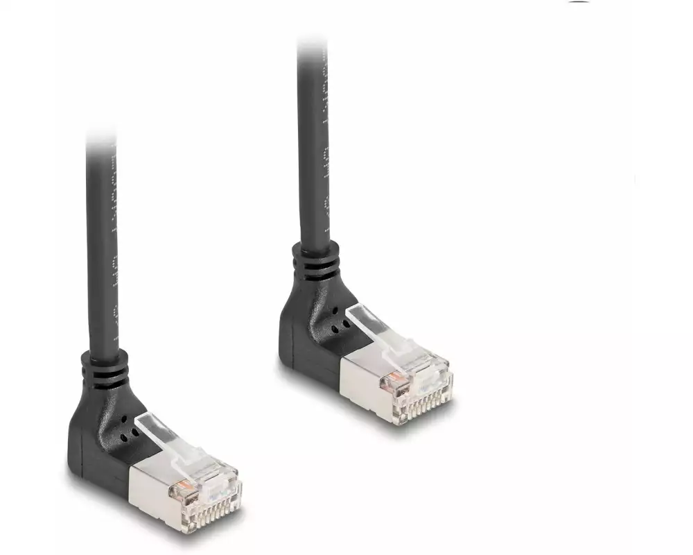 Delock Patchkabel 90° oben gewinkelt Cat 6A, S/FTP, 5 m, Schwarz