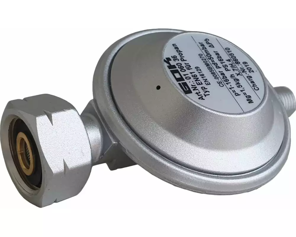 Outwell Gasregler Typ EN61, Abgang gerade, 1.5 kg/h, 50 mbar