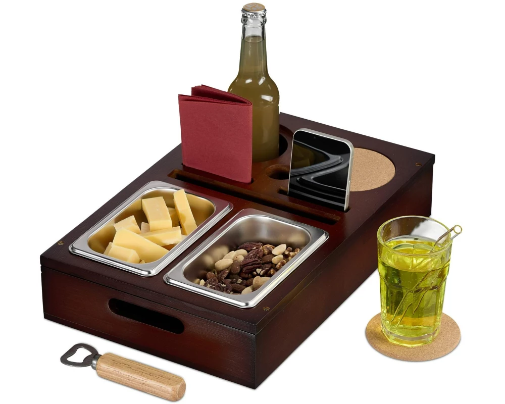 relaxdays Serviertablett mit Snackschalen Dunkelbraun