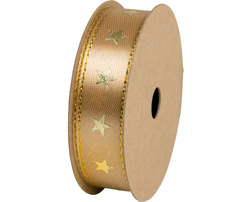 STEWO Geschenkband Satin Spule 2583410750 Stars beige 15mm 15x3m