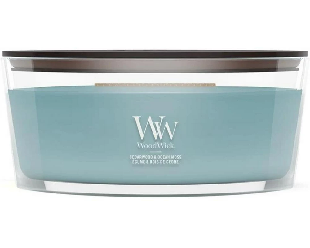 Woodwick Duftkerze Cedarwood & Ocean Moss Ellipse