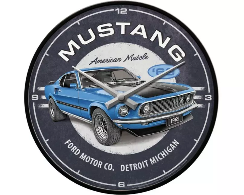 Nostalgic Art Wanduhr Ford Mustang Ø 31 cm, Blau/Schwarz