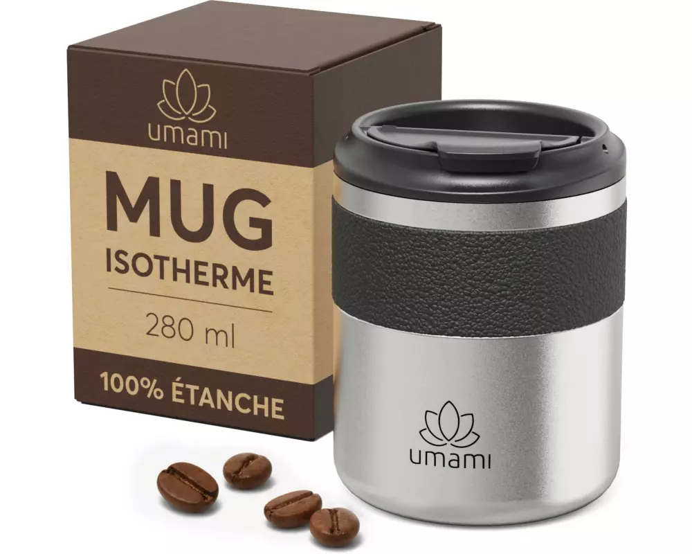 Umami Thermobecher Schwarz & Metall 280 ml 280 ml, Schwarz