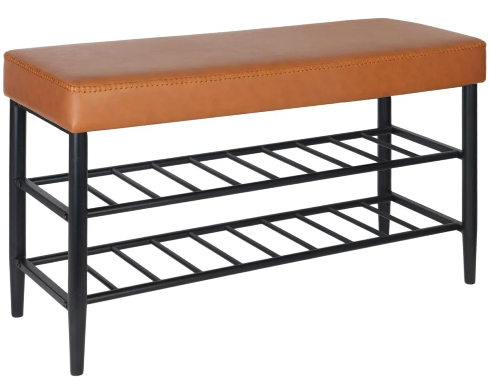 relaxdays Schuhbank mit zwei Ablagen 80 x 50 cm, Braun/Schwarz