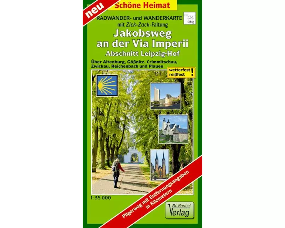 Radwander- und Wanderkarte mit Zick-Zack-Faltung Jakobsweg an der Via Imperii Leipzig-Hof