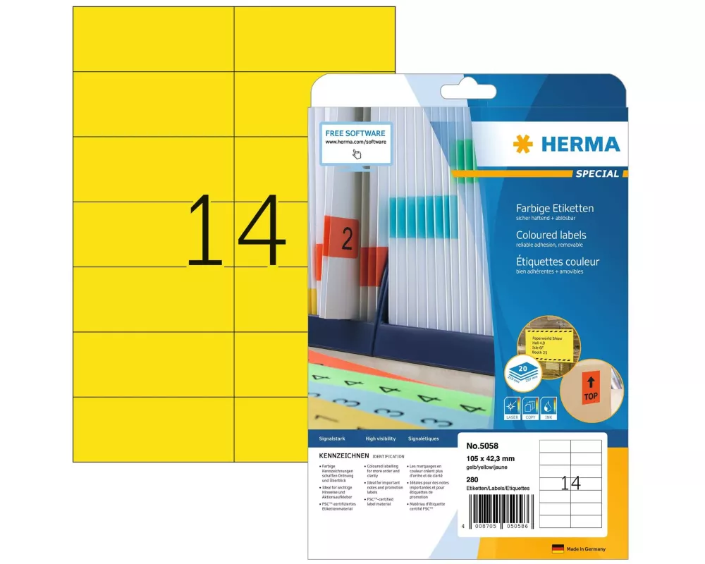 HERMA Universal-Etiketten 10.5 x 4.23 cm, 280 Etiketten, Gelb