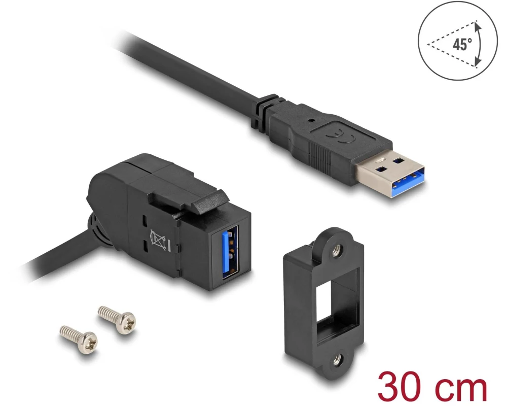Delock Keystone-Modul USB 5 Gbps Typ-A Buchse 45° zu Typ-A Stecker