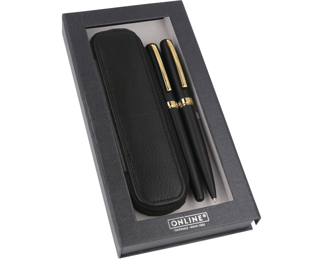 ONLINE Geschenkset Eleganza M 34598 black/gold, Lederetui