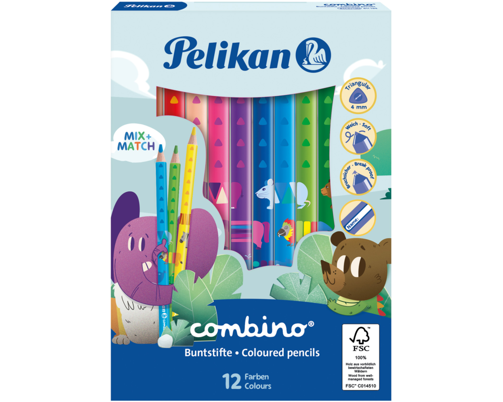 PELIKAN Buntstifte Combino 811194 12 Farben Tier-Motive
